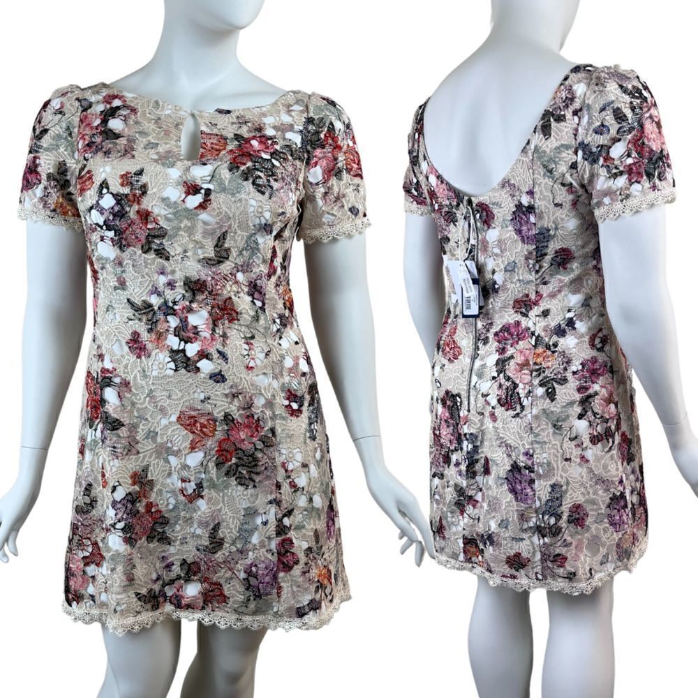 Marchesa Notte Women Size 14 Crochet Floral Lace Sheath Mini NEW Dress Party